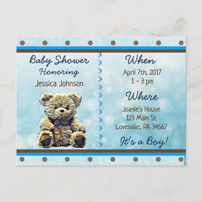 Baby Boy Teddy Bear Baby Shower Invitation (Front)