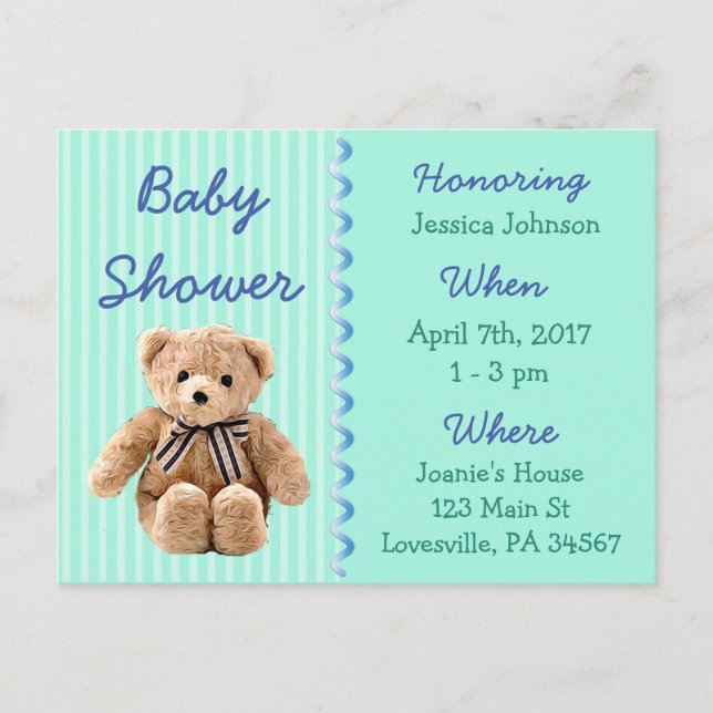Baby Boy Teddy Bear Baby Shower Invitation (Front)
