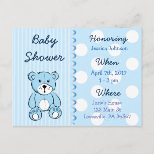 Baby Boy Teddy Bear Baby Shower Invitation Postcard