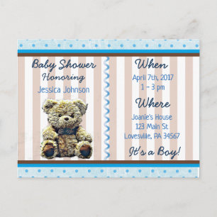 Baby Boy Teddy Bear Baby Shower Invitation Postcard