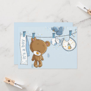 Baby Boy Teddy Bear Baby Throw Pillow Invitation