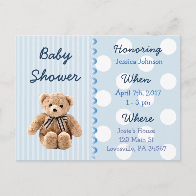 Baby Boy Teddy Bear Blue Baby Shower Invitation (Front)