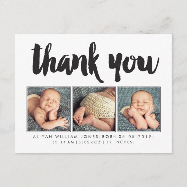 Baby Boy Thank You 3 Photo Frame Postcard (Front)