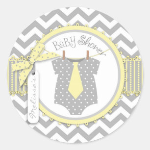 Baby Boy Tie Chevron Print Baby Shower Classic Round Sticker