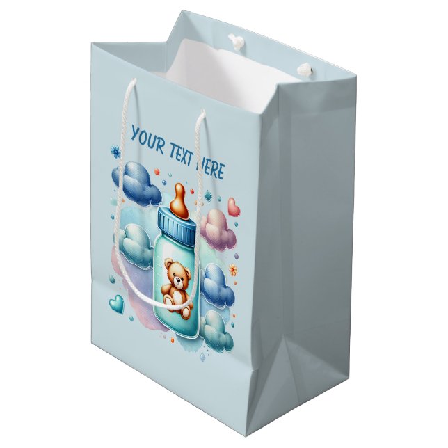 Baby boy train customisable  medium gift bag (Front Angled)