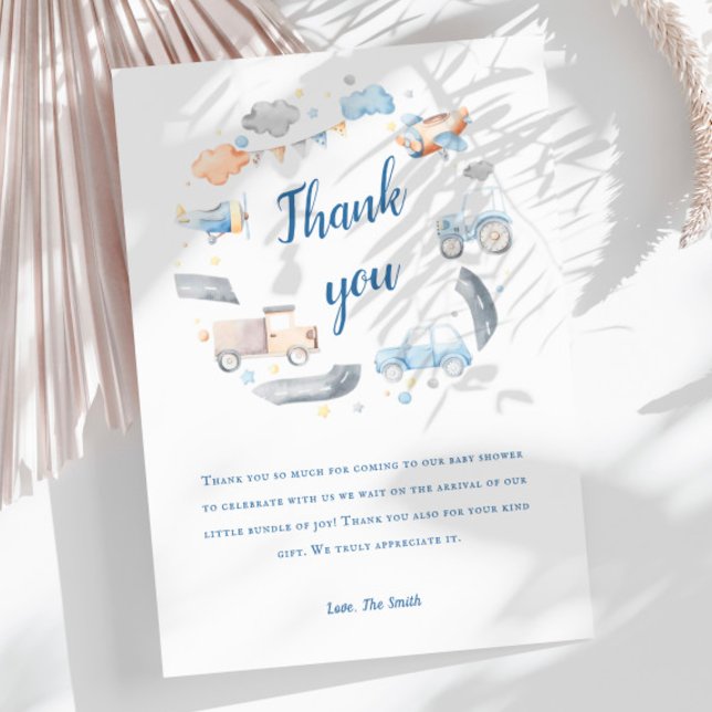 Baby Boy Transportation Cars Baby Shower Thank You Card (Creator Uploaded)