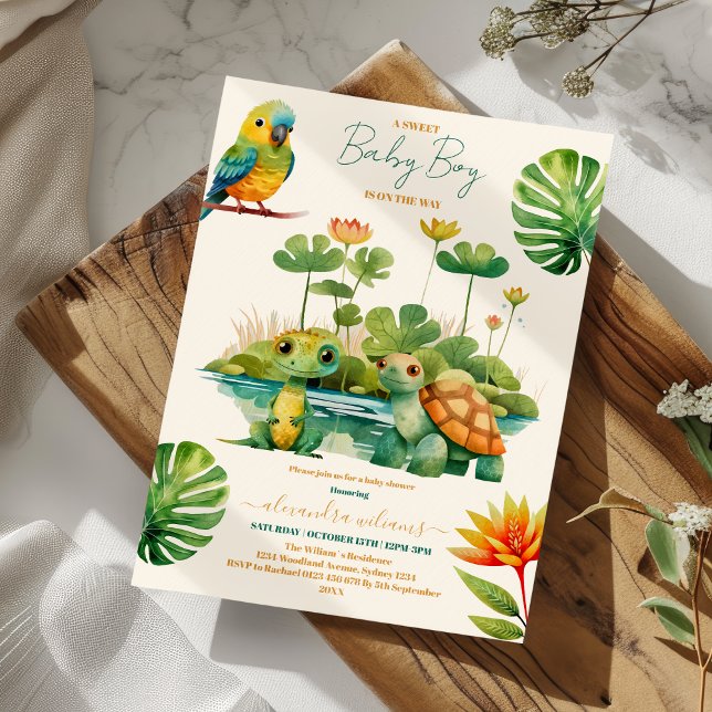 Baby Boy Tropical Jungle Safari Animals Shower Invitation (Creator Uploaded)