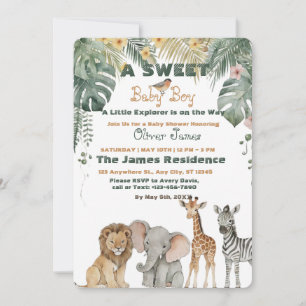 Baby Boy Tropical Jungle Safari Shower Invitation