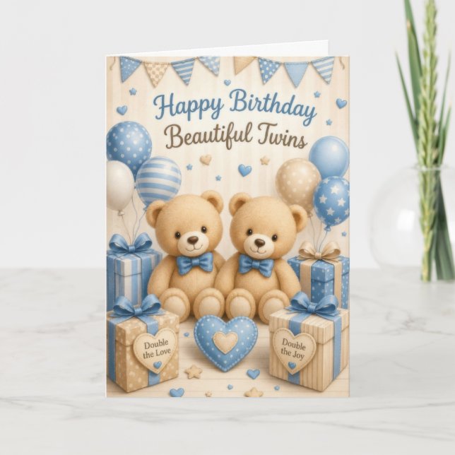 Baby Boy Twins Birthday Card (Front)