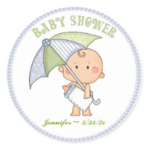Baby Boy, Umbrella, Baby Shower Sticker