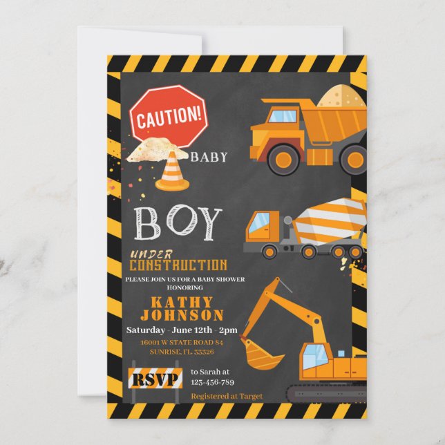Baby Boy Under Construction Baby Shower Invitation (Front)