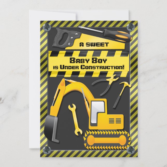 Baby Boy Under Construction Shower Invitation (Front)