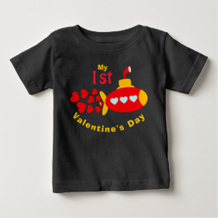 Baby Boy Valentine's Day Cute Heart Submarine T-Shirt