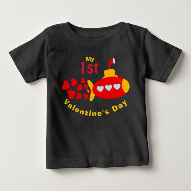 Baby Boy Valentine's Day Cute Heart Submarine T-Shirt (Front)