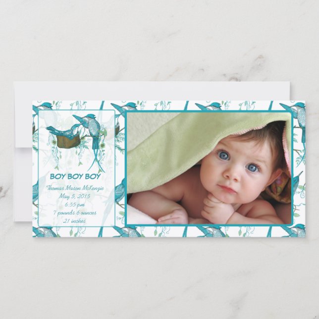 Baby Boy Vintage Baby Bird Picture Announcement (Front)