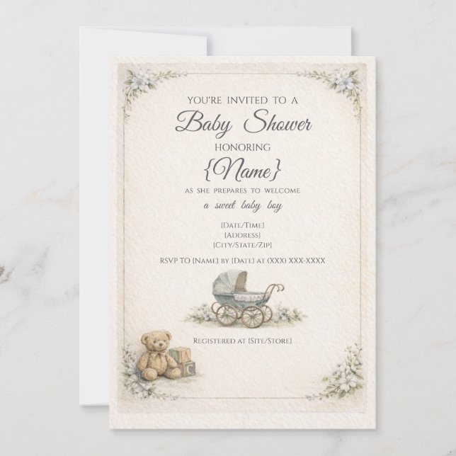 Baby Boy Vintage Baby Shower Invitation (Front)