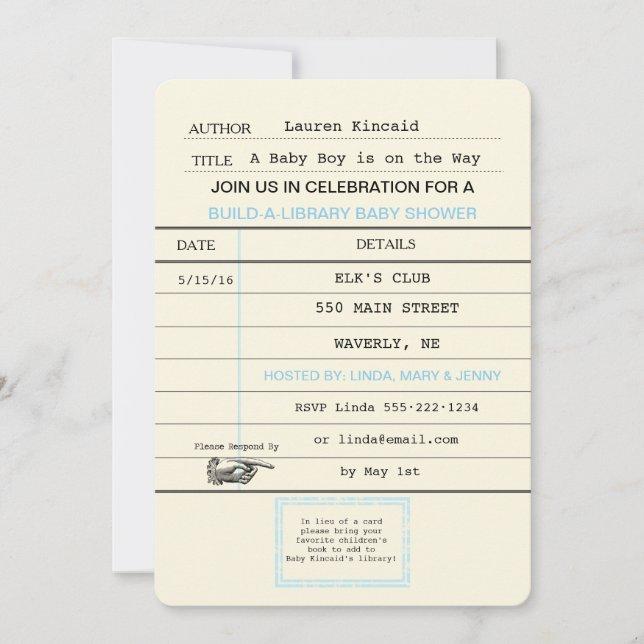 Baby Boy Vintage Library Card Book Shower (Front)