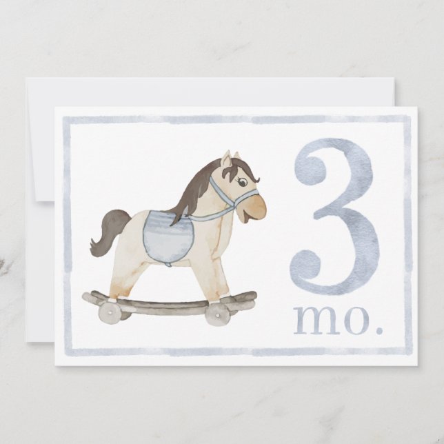 Baby Boy Watercolor Milestone Three Month Old Card (Front)