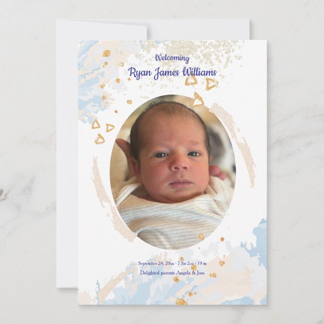 Baby Boy Welcome Birth Announcement (Front)