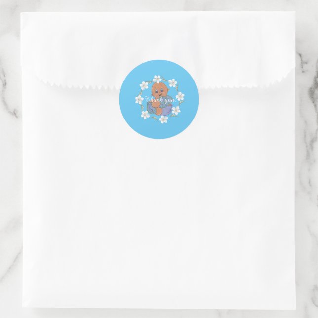 Baby boy with blue garment - happy birthday card classic round sticker (Bag)