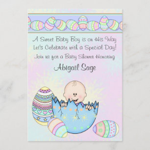 Baby Boy with Easter Eggs Baby Shower Invitation