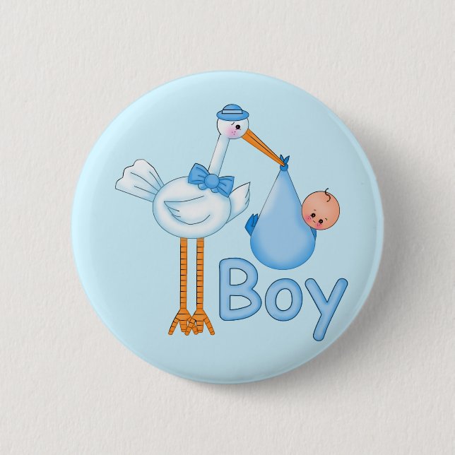 Baby Boy with Stork 6 Cm Round Badge (Front)
