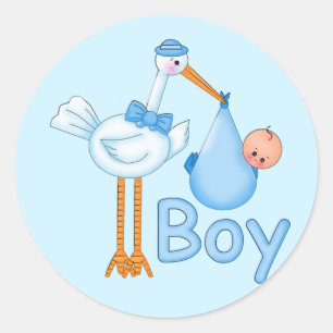 Baby Boy with Stork Classic Round Sticker