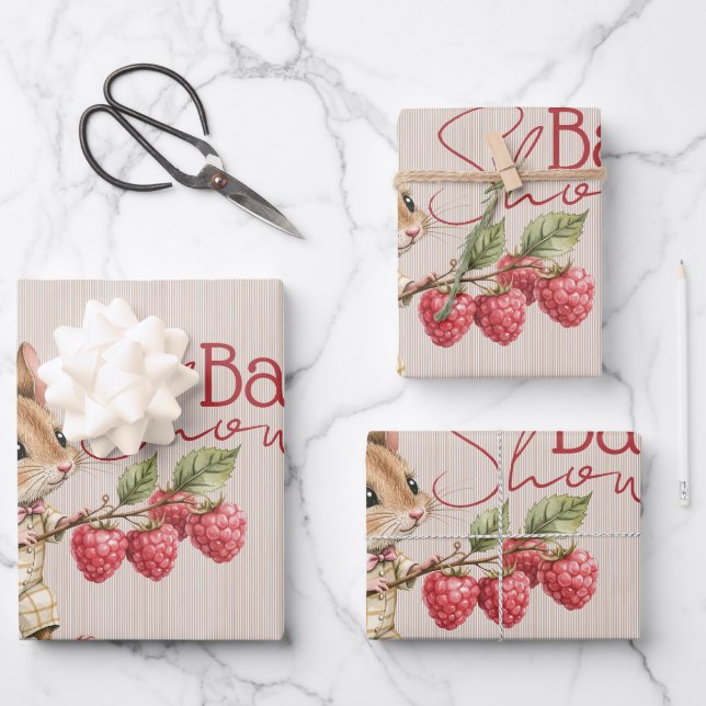 Baby Boy Woodland Animal Shower Wrapping Paper Sheet (Front)