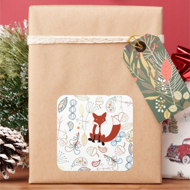 Baby Boy Woodland Creatures Fox Acorns Baby Shower Square Sticker (Holiday)