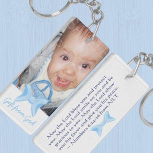 Baby boy Your Photo Gift from God Blue Bible verse Key Ring