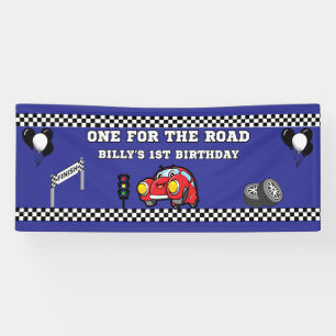 Baby Boy's 1st Birthday blue race car 2.5' X 6' Banner