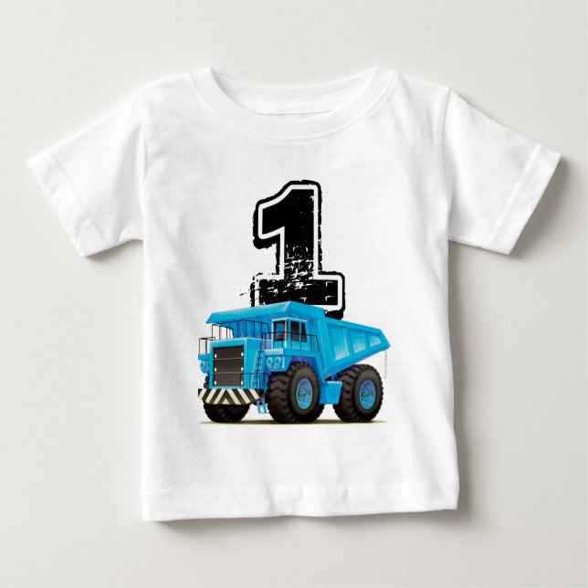 Baby Boy's 1st Birthday Blue Truck T-Shirt (Front)
