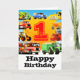 Baby Boy's 1st Birthday Construction Truck Card