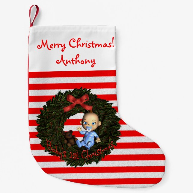 Baby Boy's 1st Christmas Small Christmas Stocking (Front)