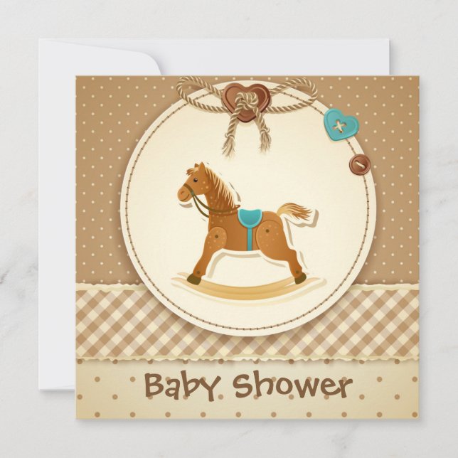 Baby Boy's Baby Shower Invitation Rocking Horse (Front)