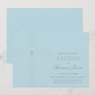 Baby Boy's Baptism Invitation with Cross, Initials