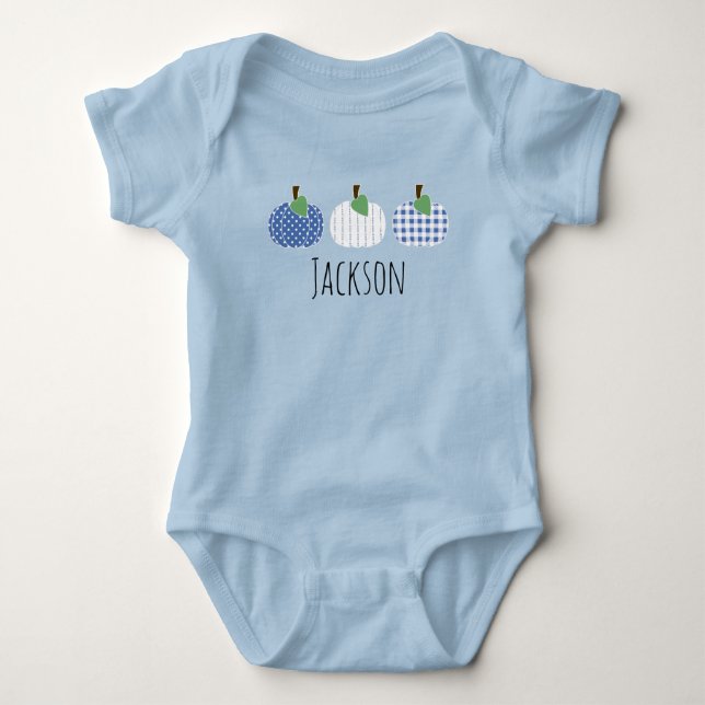 Baby Boys Blue Pumpkin Trio Bodysuit (Front)