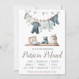 Baby Boy's Clothes on Clothesline Baby Shower  Invitation