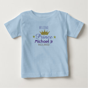 Baby Boy's Elegant Gold Crown Prince Custom Blue T-Shirt