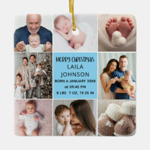 Baby Boy's First Christmas Birth Stats &8 Photo Ceramic Ornament