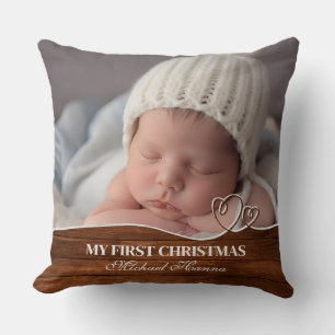 Baby Boy's First Christmas Birth Stats & Photo Cushion