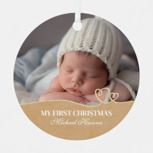 Baby Boy's First Christmas Birth Stats & Photo Metal Tree Decoration