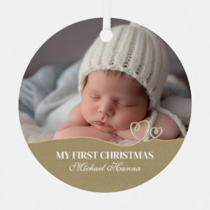 Baby Boy's First Christmas Birth Stats & Photo Metal Tree Decoration