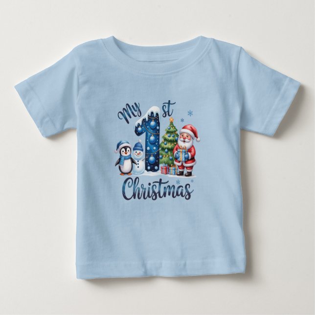 Baby Boy's First Christmas Blue Baby T-Shirt (Front)