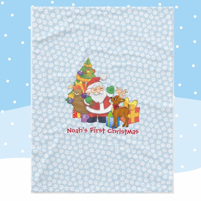 Baby Boy's First Christmas Personalise Name Santa Fleece Blanket (Creator Uploaded)