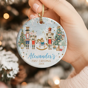 Baby boy's First Christmas Watercolor Nutcracker Ceramic Tree Decoration