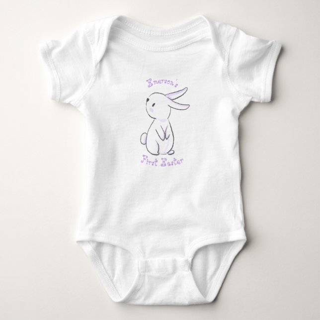 Baby boy's first Easter with cute bunny purple Baby Bodysuit (Front)