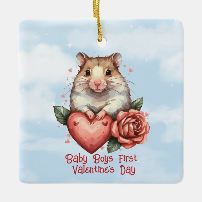 Baby Boys First Valentine's Day Ceramic Ornament (Front)