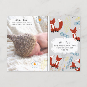Baby Boy's Photo Fox Woodland Birth Record Stats Postcard