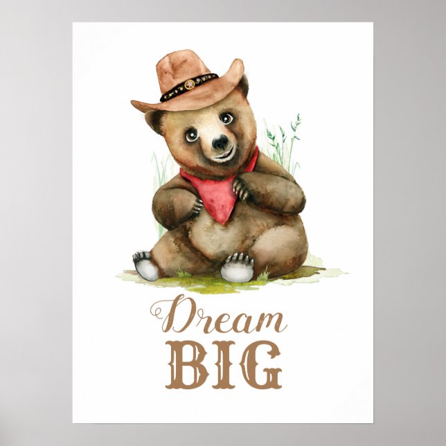 Baby Boys Room Art - Little Cowboy Bear Watercolor Poster (Front)